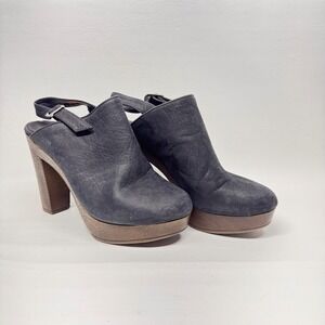 Boucherel Platform Clogs Black Leather Heeled Boho 70s Retro Mules 38 US 7.5